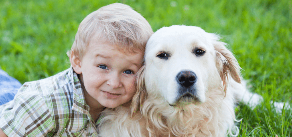 Therapy Dog with boy at school